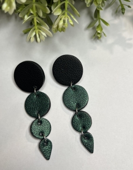 Leather earrings "Drops" dark green